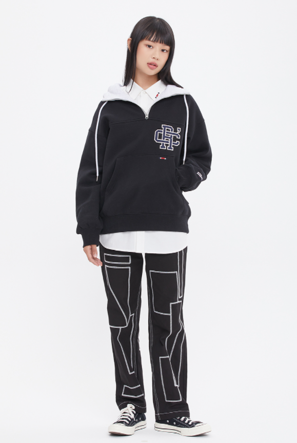 ロマンティッククラウン(ROMANTIC CROWN) RC CLUB HALF ZIP UP HOOD_BLACK