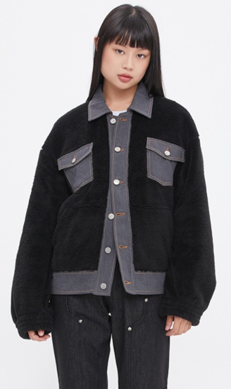 ロマンティッククラウン(ROMANTIC CROWN)  FLEECE TRUCKER JACKET_BLACK