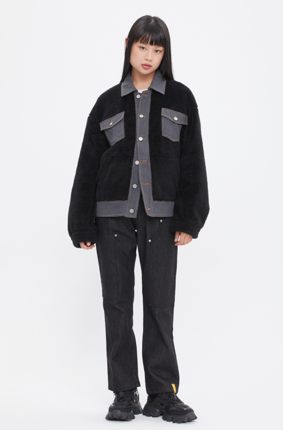 ロマンティッククラウン(ROMANTIC CROWN)  FLEECE TRUCKER JACKET_BLACK