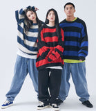 Q CUMBERS (キューカンバース)　MOHAIR BORDER PULLOVER SWEATER/ Red