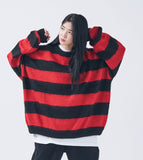 Q CUMBERS (キューカンバース)　MOHAIR BORDER PULLOVER SWEATER/ Red