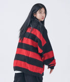 Q CUMBERS (キューカンバース)　MOHAIR BORDER PULLOVER SWEATER/ Red
