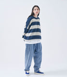 Q CUMBERS (キューカンバース)　MOHAIR BORDER PULLOVER SWEATER/ Navy