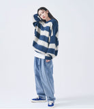 Q CUMBERS (キューカンバース)　MOHAIR BORDER PULLOVER SWEATER/ Navy