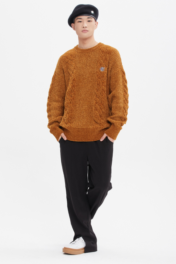 ロマンティッククラウン(ROMANTIC CROWN)  VELVET WAFFLE KNIT_BROWN