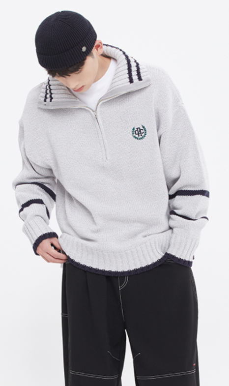 ロマンティッククラウン(ROMANTIC CROWN)  TURTLENECK HALF ZIP UP KNIT_LIGHT GRAY