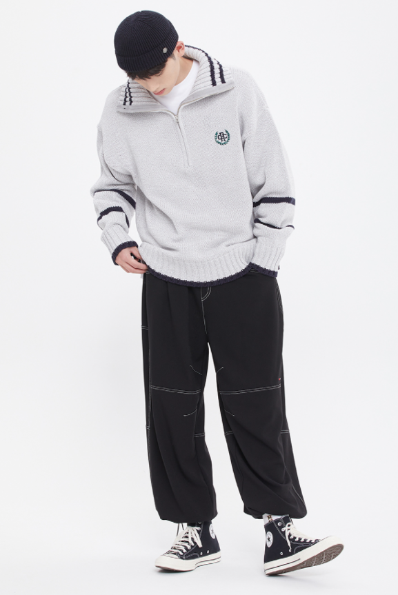 ロマンティッククラウン(ROMANTIC CROWN)  TURTLENECK HALF ZIP UP KNIT_LIGHT GRAY