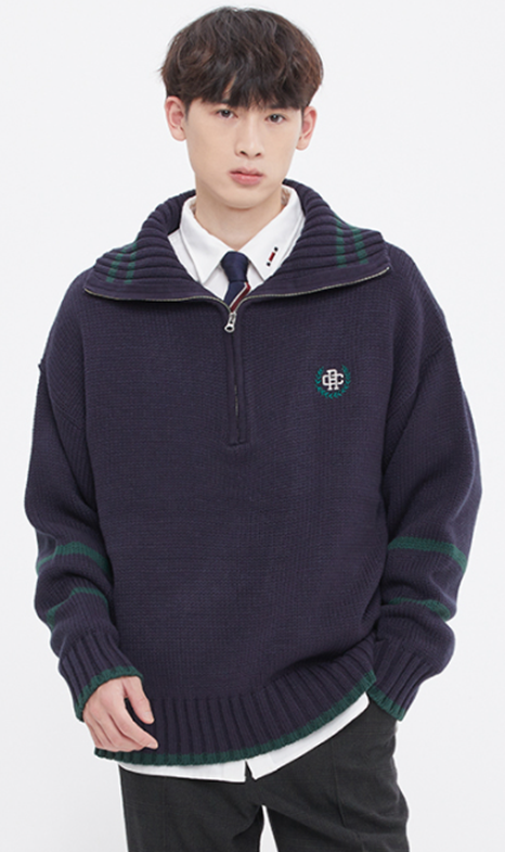 ロマンティッククラウン(ROMANTIC CROWN)  TURTLENECK HALF ZIP UP KNIT_NAVY