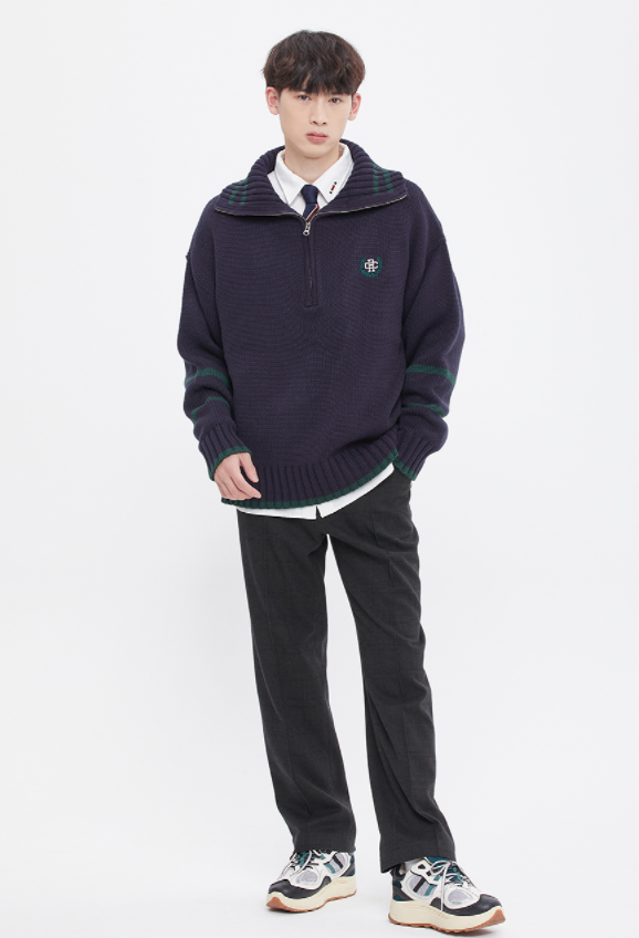 ロマンティッククラウン(ROMANTIC CROWN)  TURTLENECK HALF ZIP UP KNIT_NAVY