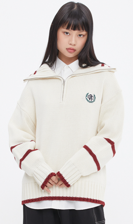 ロマンティッククラウン(ROMANTIC CROWN)  TURTLENECK HALF ZIP UP KNIT_OATMEAL