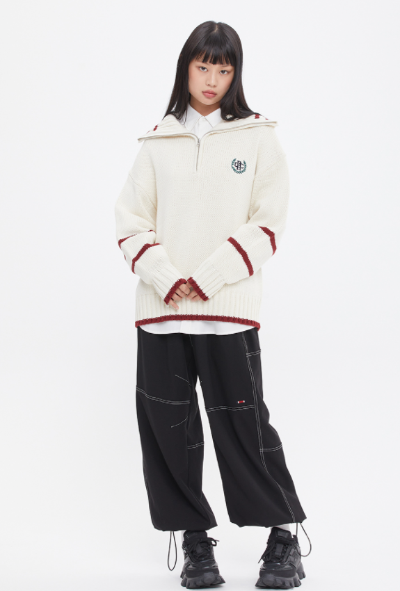 ロマンティッククラウン(ROMANTIC CROWN)  TURTLENECK HALF ZIP UP KNIT_OATMEAL