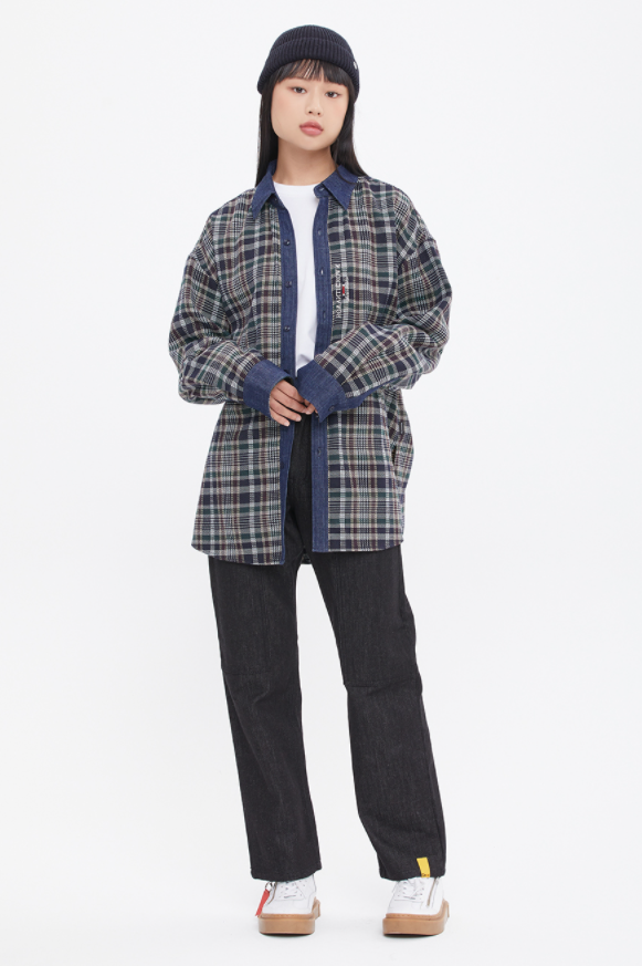 ロマンティッククラウン(ROMANTIC CROWN)   DENIM CHECK SHIRT_GREEN