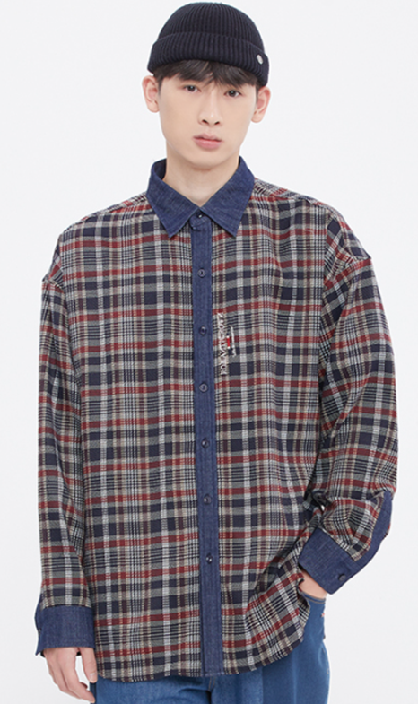 ロマンティッククラウン(ROMANTIC CROWN)   DENIM CHECK SHIRT_BURGUNDY