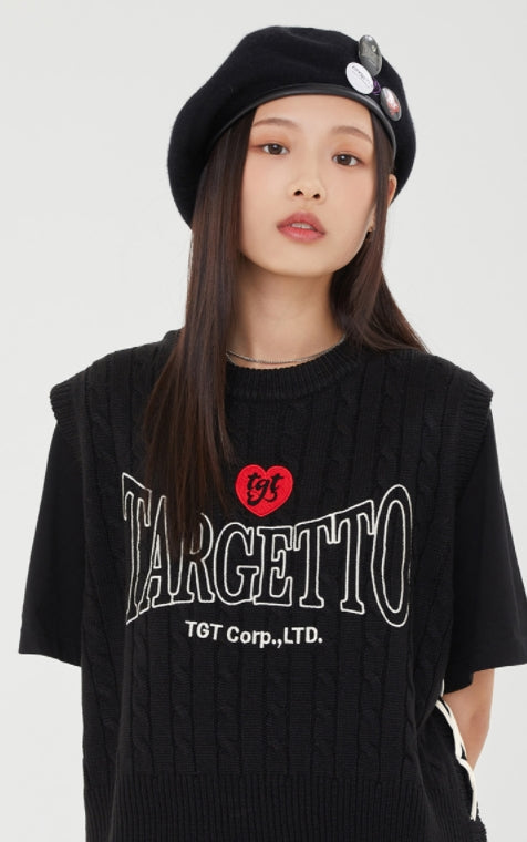 TARGETTO(ターゲット)   LACE UP CROP KNIT VEST_BLACK