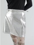 curetty (キュリティー) C METALLIC BELTED A-LINE SKIRT_SILVER