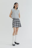 curetty (キュリティー) C METAL LOGO CHECKED PLEATS SKIRT_WHITE