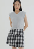 curetty (キュリティー) C METAL LOGO CHECKED PLEATS SKIRT_WHITE