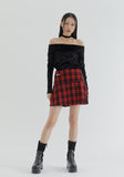 curetty (キュリティー) C METAL LOGO CHECKED PLEATS SKIRT_RED