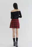 curetty (キュリティー) C METAL LOGO CHECKED PLEATS SKIRT_RED