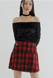 curetty (キュリティー) C METAL LOGO CHECKED PLEATS SKIRT_RED