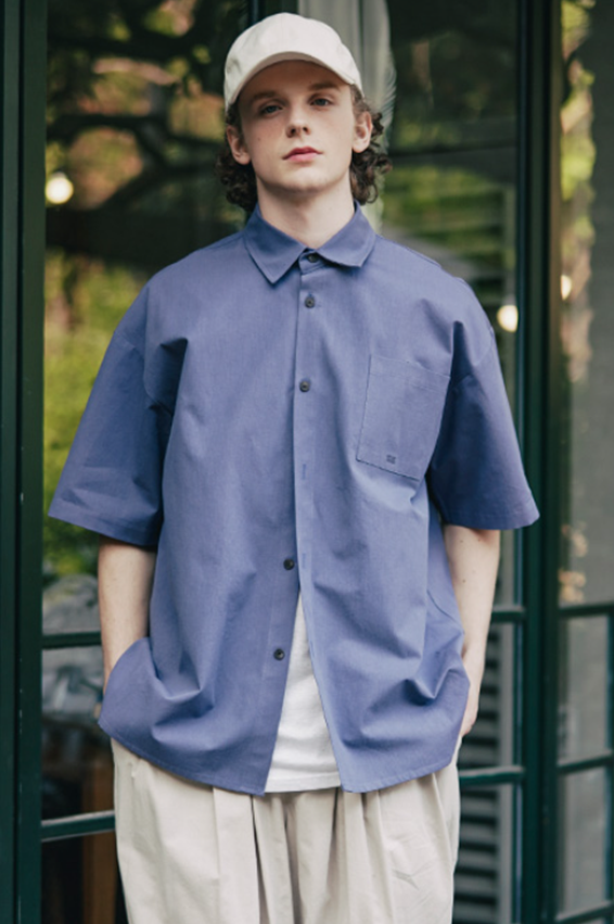 ダブルユーブイプロジェクト(WV PROJECT) Vertical Line Short Sleeve Shirt Violet JISS7501