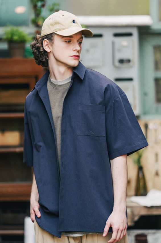 ダブルユーブイプロジェクト(WV PROJECT) Vertical Line Short Sleeve Shirt Navy JISS7501