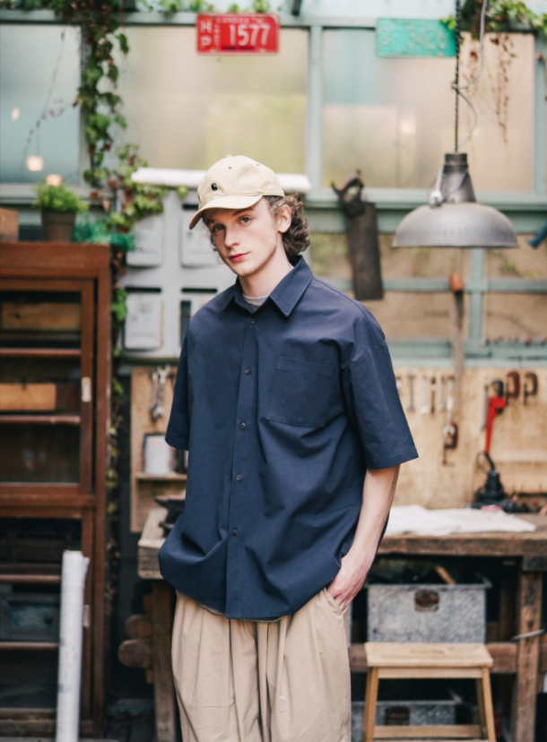 ダブルユーブイプロジェクト(WV PROJECT) Vertical Line Short Sleeve Shirt Navy JISS7501