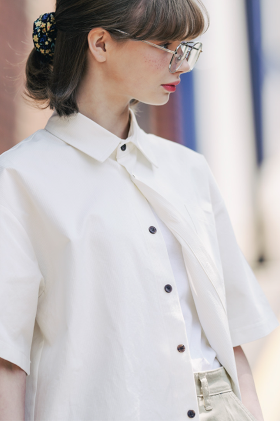 ダブルユーブイプロジェクト(WV PROJECT) Vertical Line Short Sleeve Shirt White JISS7501