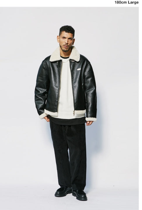 セイントペイン(SAINTPAIN)  SP VEGAN LEATHER SHEARlING JACKET-IVORY