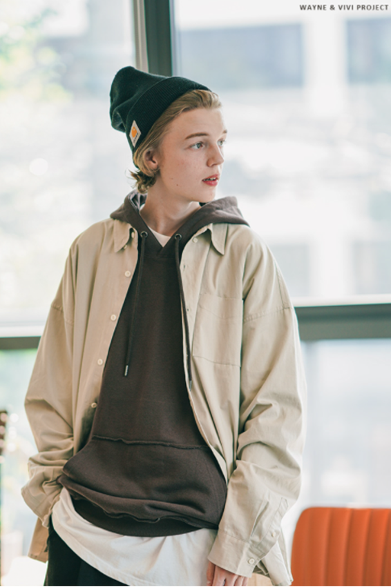 ダブルユーブイプロジェクト(WV PROJECT) The Overfit Shirt Beige Gray JJLS7513