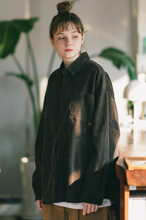 ダブルユーブイプロジェクト(WV PROJECT) Pretzel Corduroy Shirt Khaki Brown JJLS7525