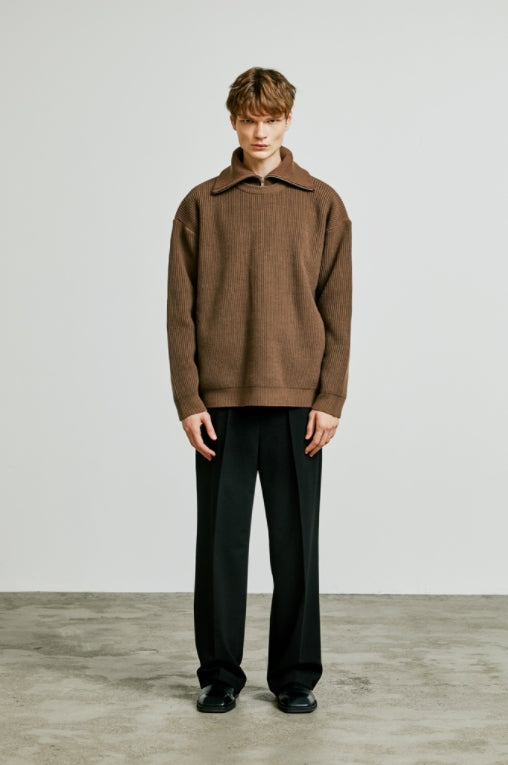 SSY(エスエスワイ)  neck warmer wide collar zip-up knit brown