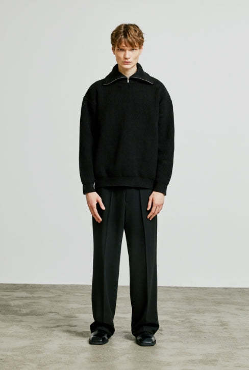 SSY(エスエスワイ)  neck warmer wide collar zip-up knit black