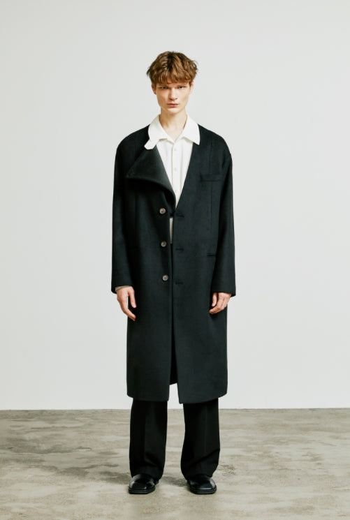 SSY(エスエスワイ)  collarless front cover coat black