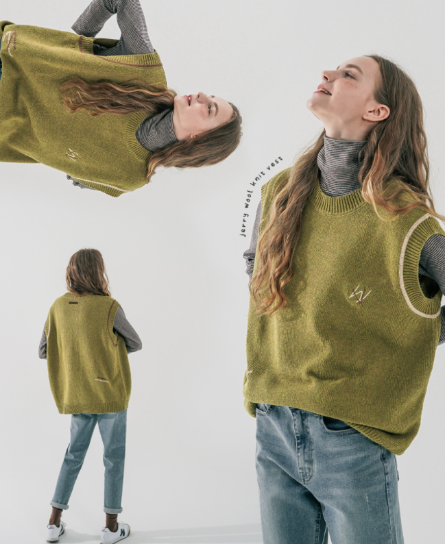 ダブルユーブイプロジェクト(WV PROJECT) Jerry Wool Knit Best Olive MJKN7524