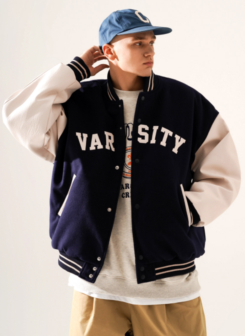 ティーダブリューエヌ(TWN) Varsity Crew Jacket Navy STOT3400