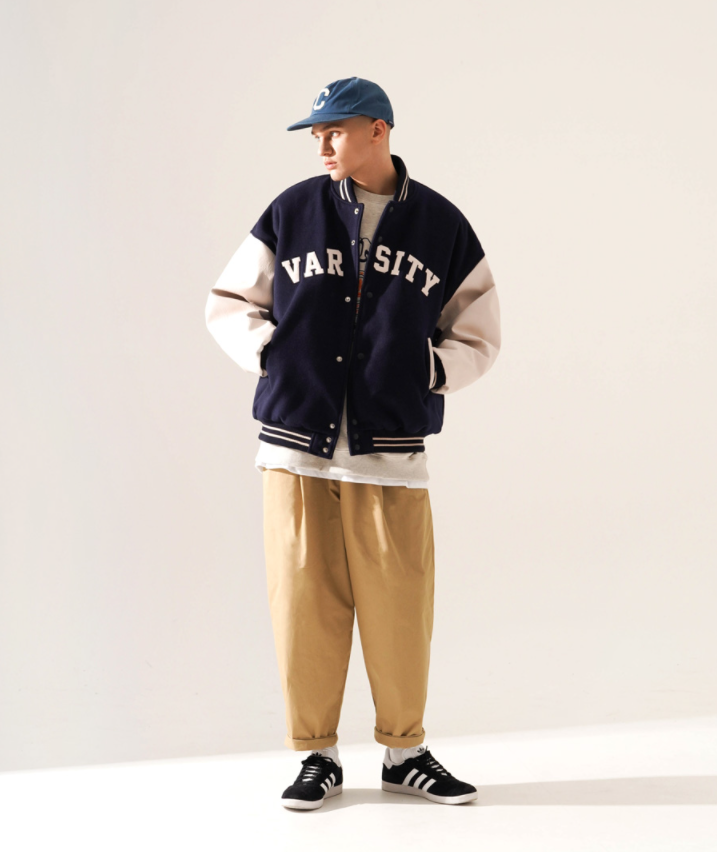 ティーダブリューエヌ(TWN) Varsity Crew Jacket Navy STOT3400