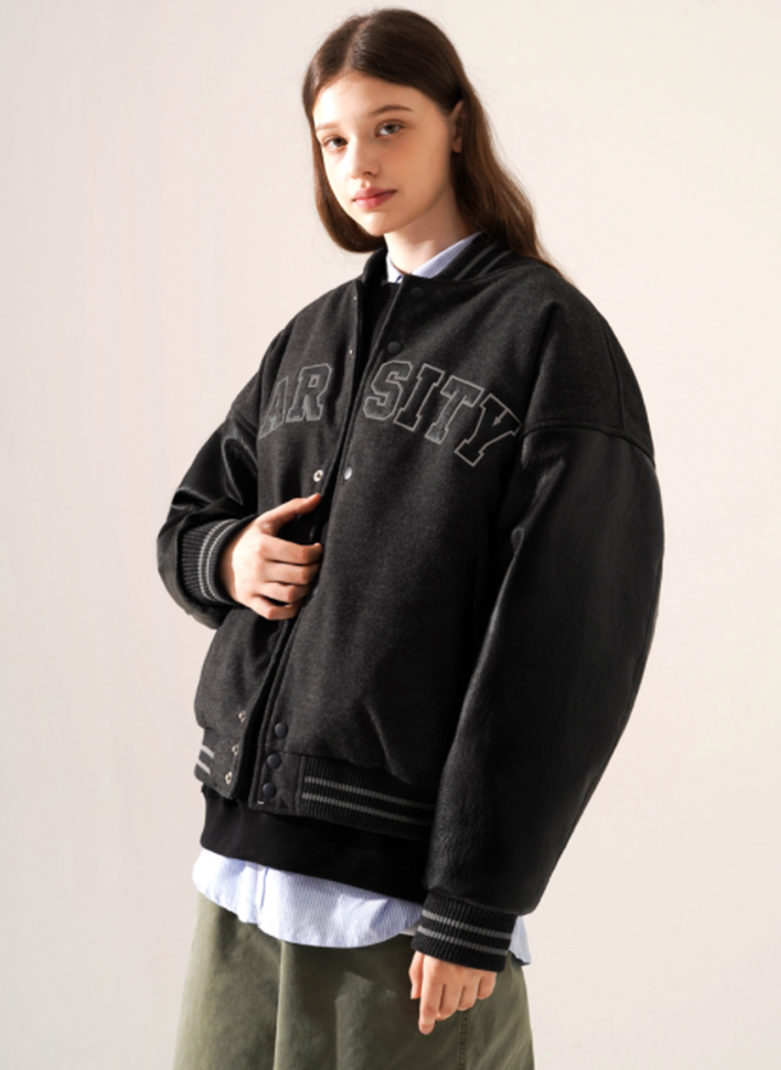 ティーダブリューエヌ(TWN) Varsity Crew Jacket Deep Gray STOT3400