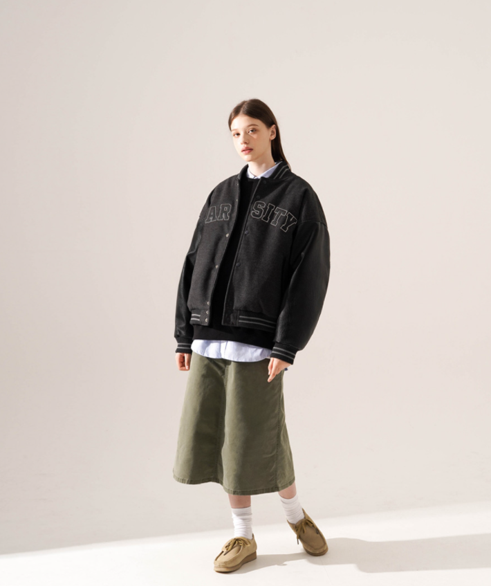 ティーダブリューエヌ(TWN) Varsity Crew Jacket Deep Gray STOT3400