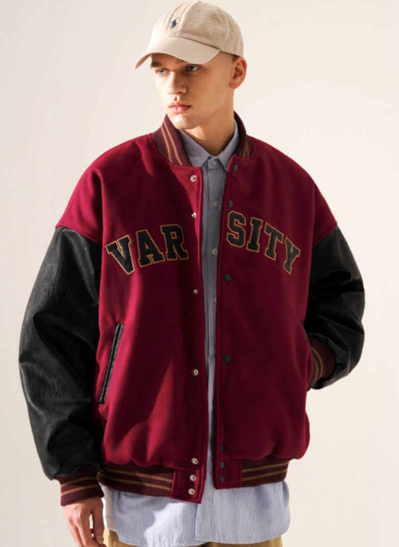 ティーダブリューエヌ(TWN) Varsity Crew Jacket Burgundy STOT3400