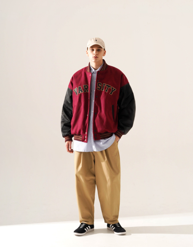 ティーダブリューエヌ(TWN) Varsity Crew Jacket Burgundy STOT3400