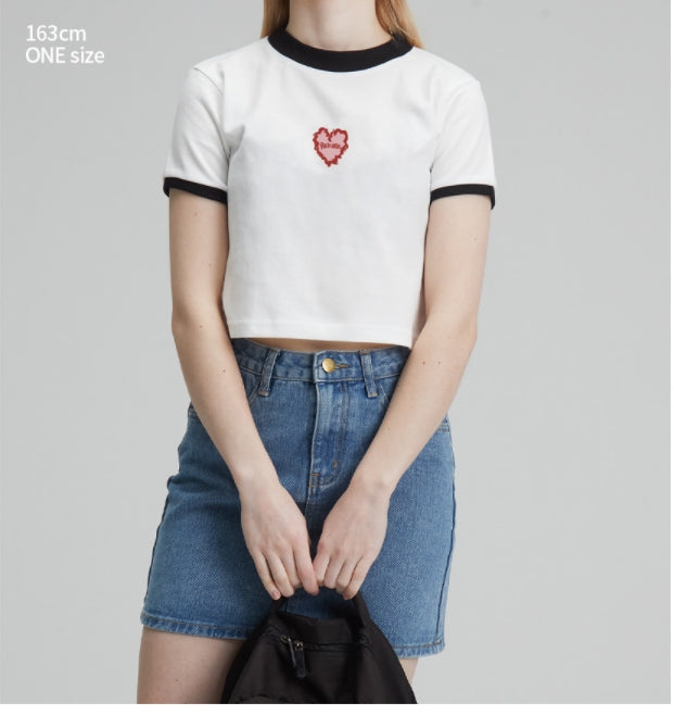 RADINEO (ラディネオ)　Fluffy heart pink white cropped top