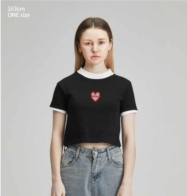 RADINEO (ラディネオ)　Fluffy heart pink black cropped top