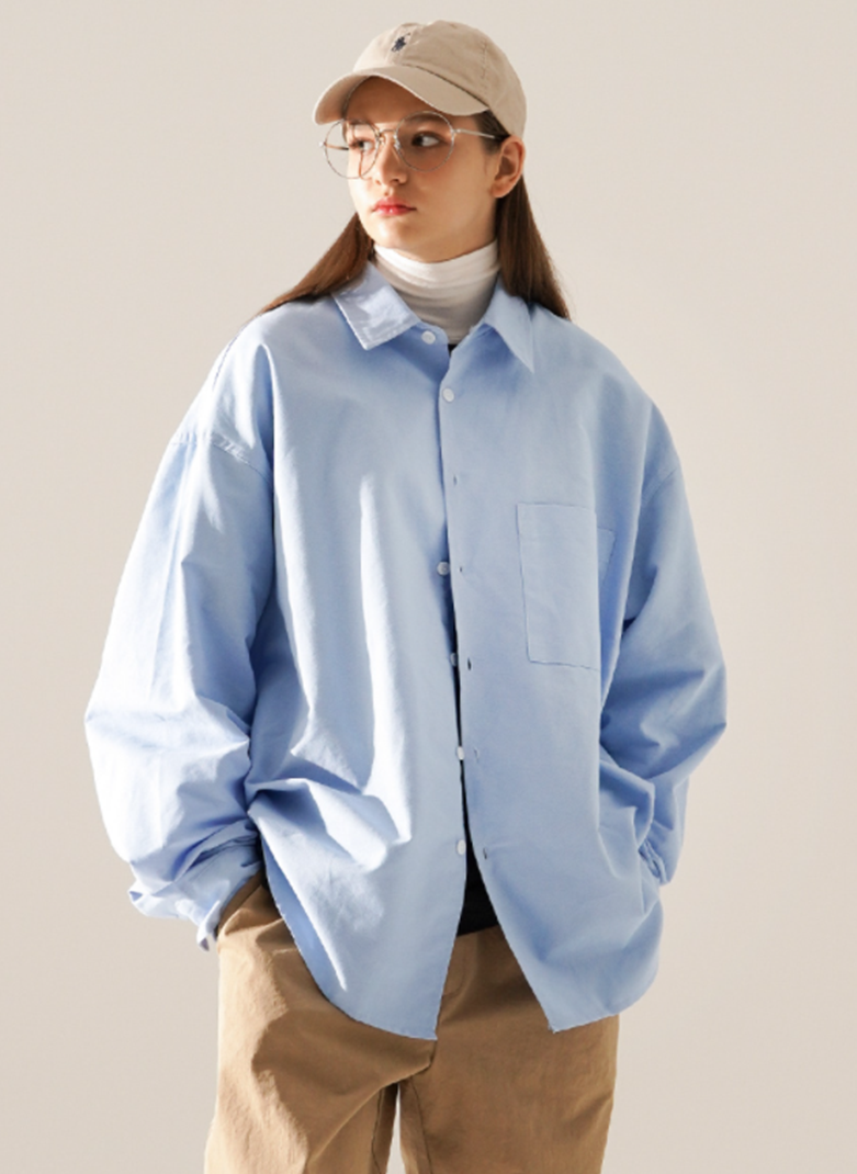 ティーダブリューエヌ(TWN) Oxford Balloon Fit Shirt Blue SHLS3404