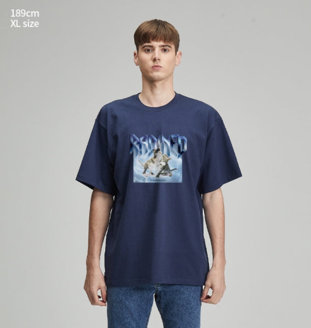 RADINEO (ラディネオ)　Cat and Punching Navy Short-Sleeved T-Shirt