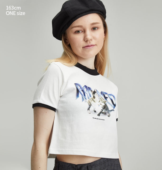 RADINEO (ラディネオ)　Cat and Punching White Crop Top