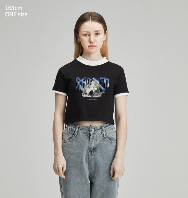 RADINEO (ラディネオ)　Cat and Punching Black Crop Top