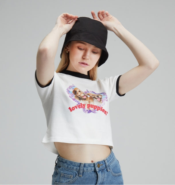 RADINEO (ラディネオ)　Lovely puppy white cropped top