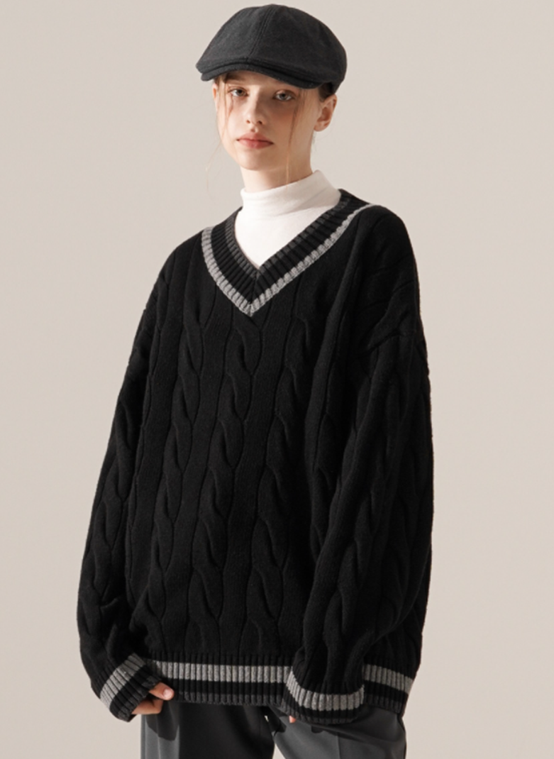 ティーダブリューエヌ(TWN) Cable Knit Black HHKN3394