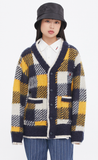 ロマンティッククラウン(ROMANTIC CROWN)    MOHAIR CHECK KNIT CARDIGAN_NAVY